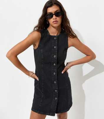 Black Denim Button Up Sleeveless Mini Dress