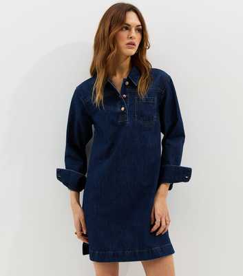 Blue Denim Long Sleeve Mini Shirt Dress