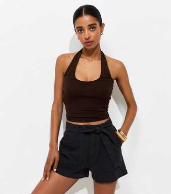 Black Cotton Twill Cargo Shorts