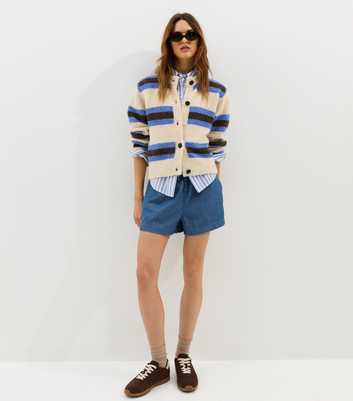 Blue Denim Pull On Drawstring Shorts