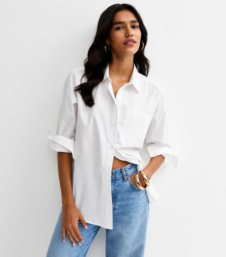 White Poplin Curved Hem Shirt