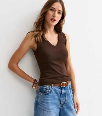 Dark Brown Jersey V-Neck Vest