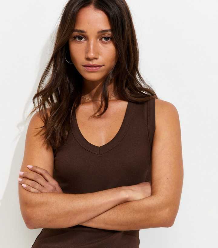 Dark Brown Jersey V-Neck Vest