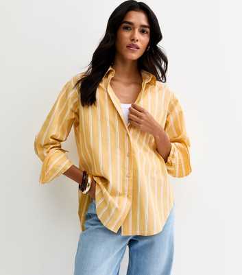 Yellow Cotton Striped Button Up Shirt