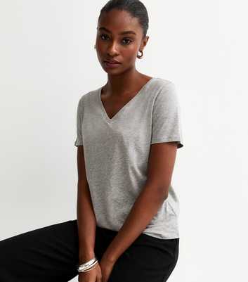 Grey Cotton V-Neck T-Shirt