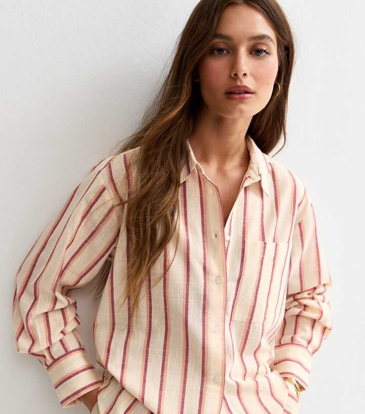Pink Striped Cotton Long Sleeve Shirt