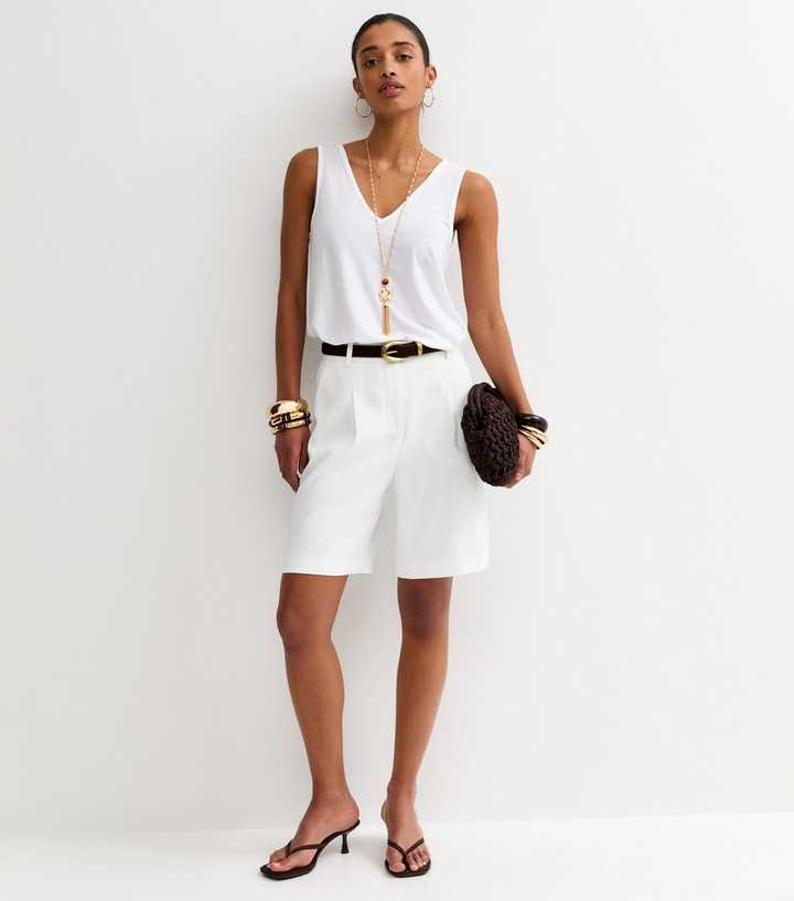 White Relaxed V Neck Tank Top
