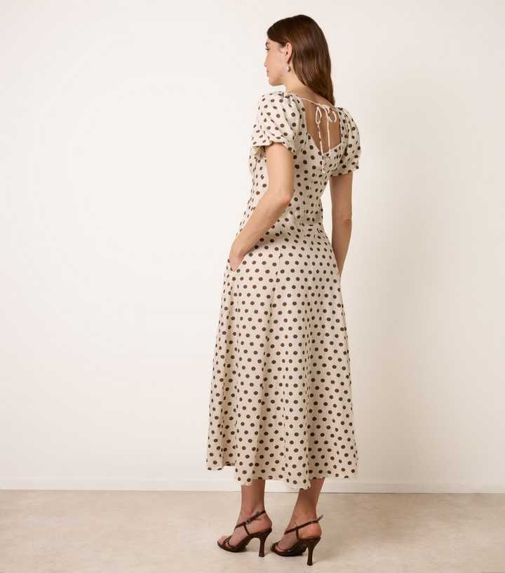 brown dresses long sleeve Polka Dot Linen Strapless Dress main image 0