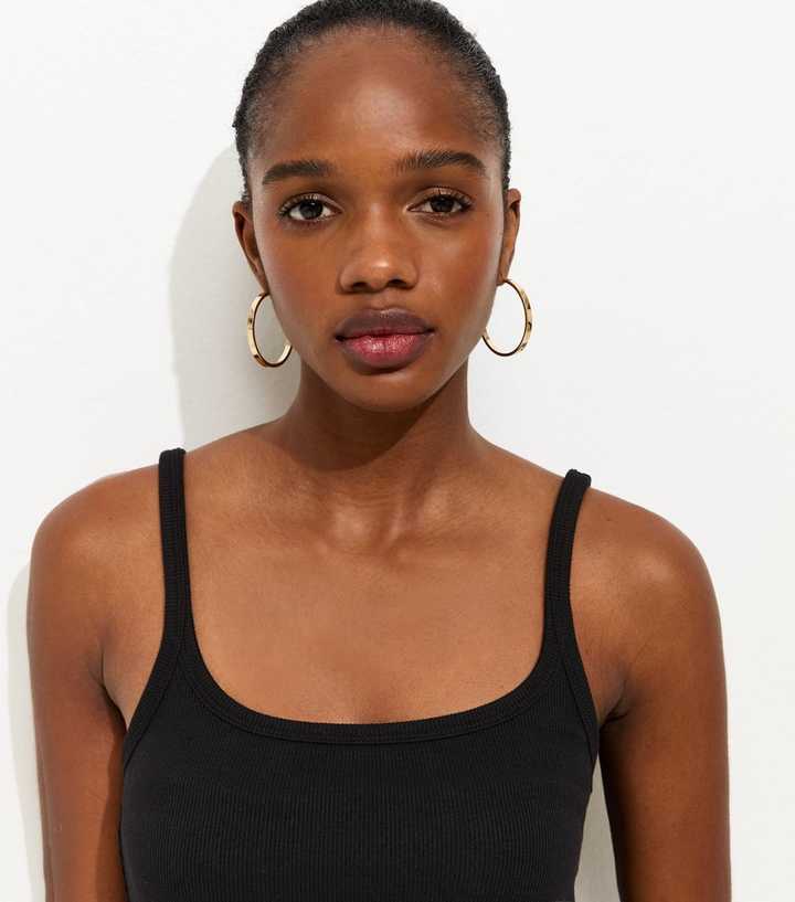 Black Ribbed Strappy Cami Top