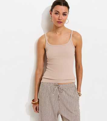 Mink Ribbed Strappy Cami Top