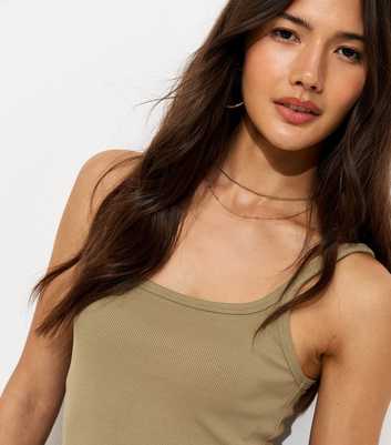 Dark Khaki Ribbed Strappy Cami Top