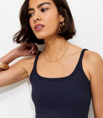 Navy Ribbed Strappy Cami Top
