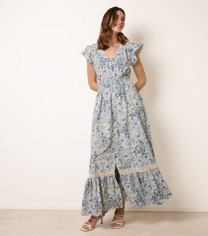 Blue Vanilla Blue Floral Button Through Maxi Dress