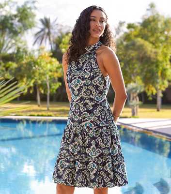 Blue Vanilla Blue Tier Halter Aztec Dress