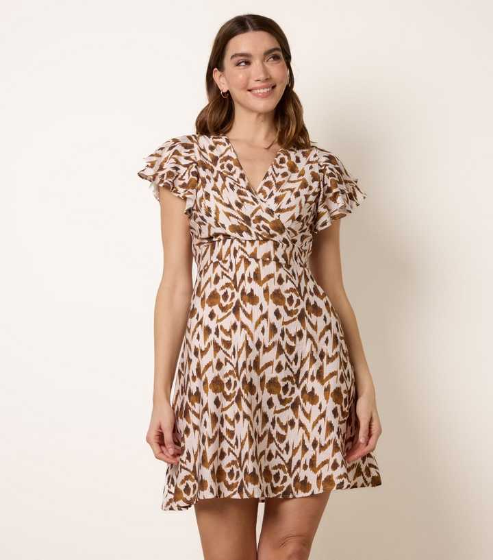 Blue Vanilla Light Brown Printed Wrap Mini Dress