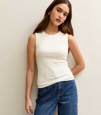 Cream Ribbed Tank Top
