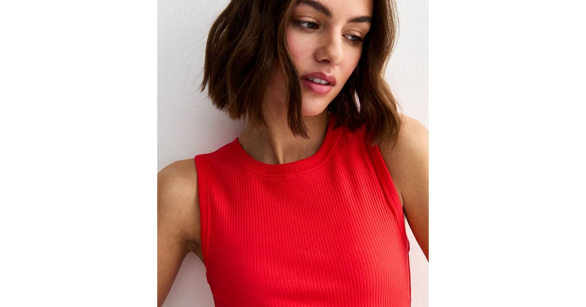 Bright Red Ribbed Tank Top | New Look