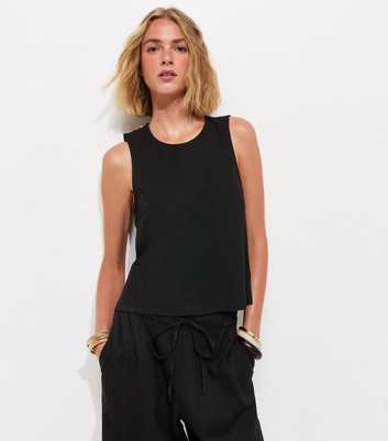 Black Linen Blend Sleeveless Top
