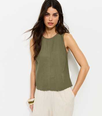Dark Khaki Linen Blend Sleeveless Top