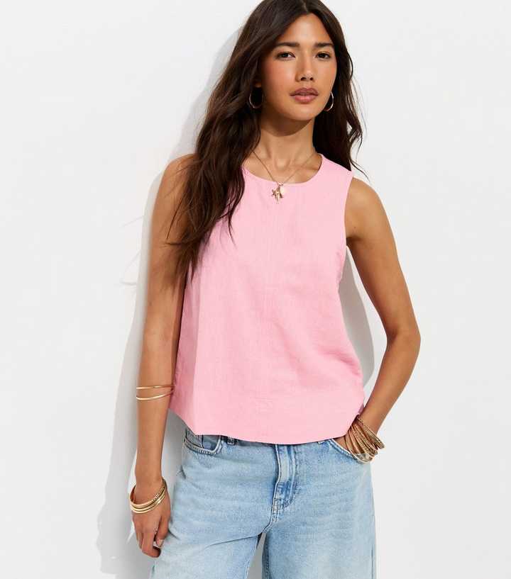 Pink Linen Blend Sleeveless Top