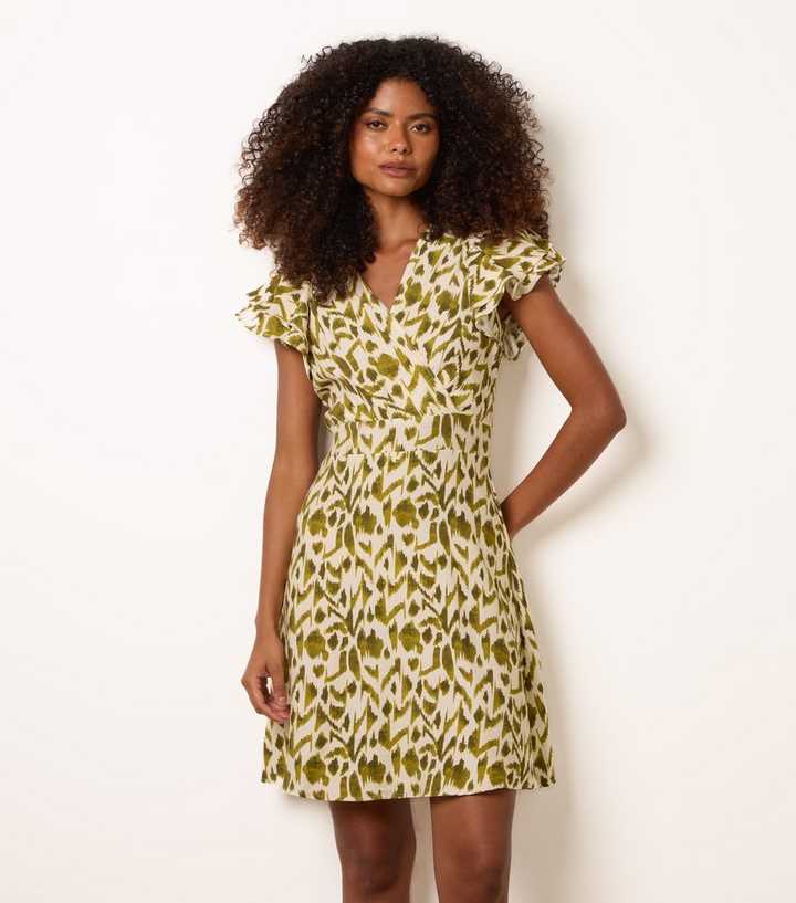 Blue Vanilla Green Angel Sleeve Mini Dress