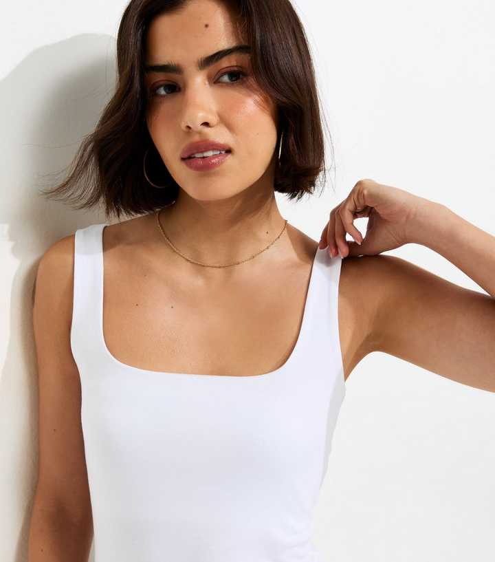 White Square Neck Vest