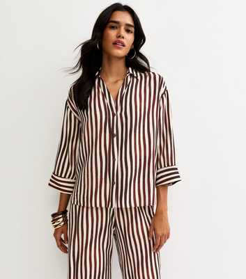 Dark Brown Striped 3/4 Sleeve Shirt