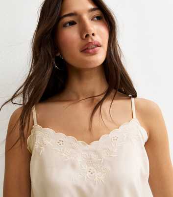 Cream Embroidered Strappy Cami Top