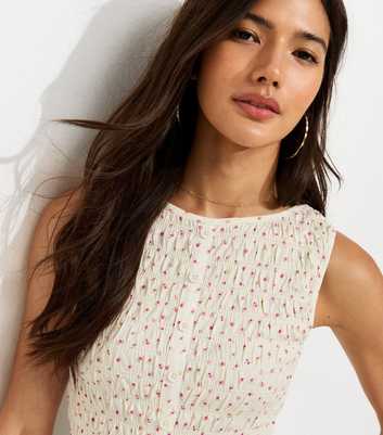 Cream Floral Shirred Button Through Top