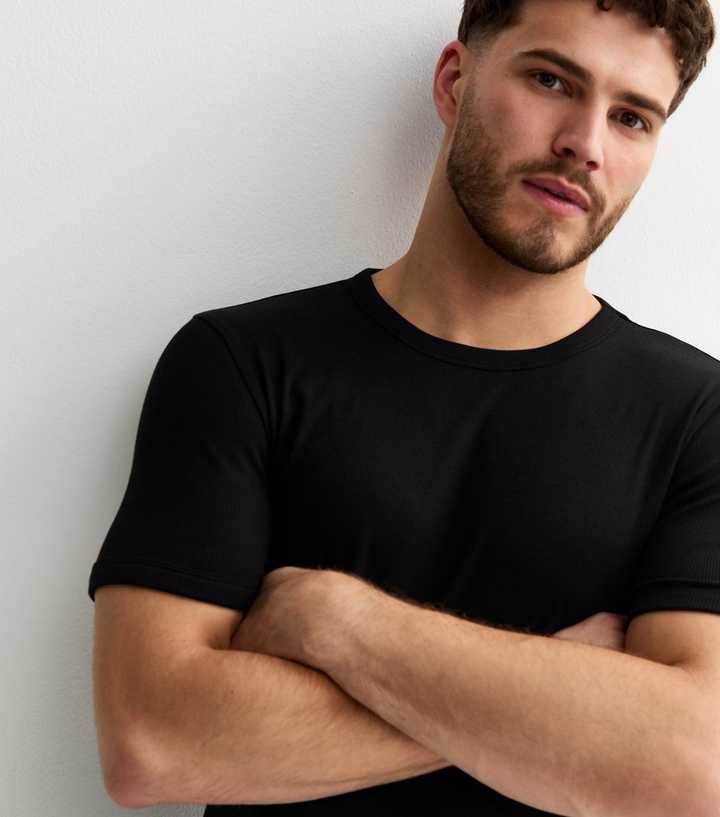 Black Muscle Fit Rib T-Shirt
