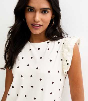 Cream Polka Dot Frill Trim Top