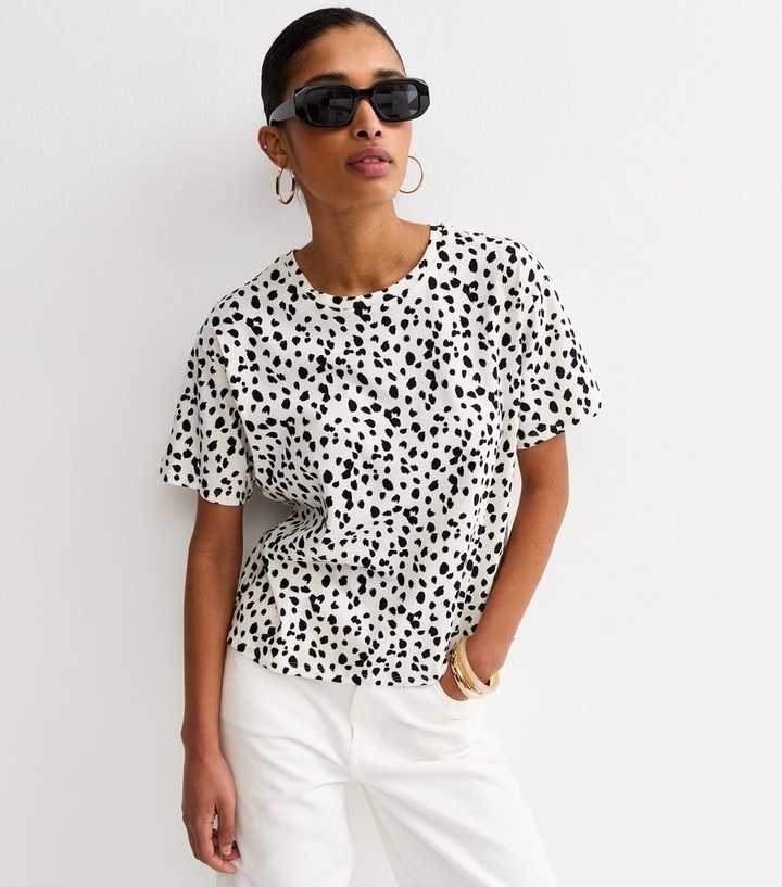 Cream Cotton Leopard Print T-Shirt