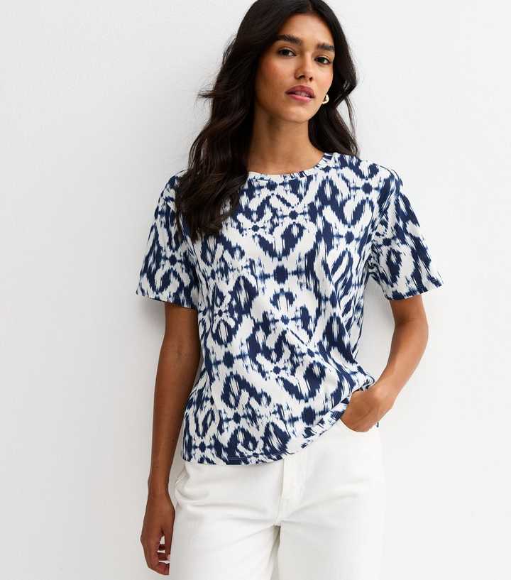 Navy Abstract Pattern Short T-Shirt