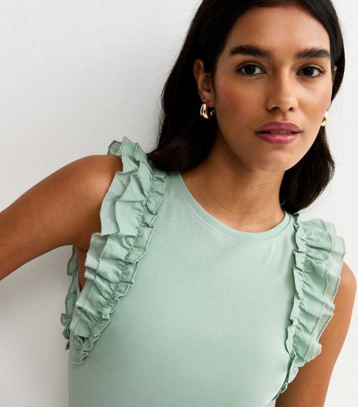 Light Green Ruffle Sleeve Top
