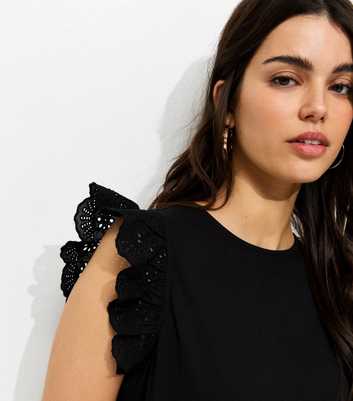 Black Broderie Frill Sleeve Top