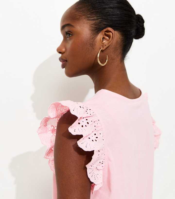 Light Pink Broderie Frill Sleeve Top