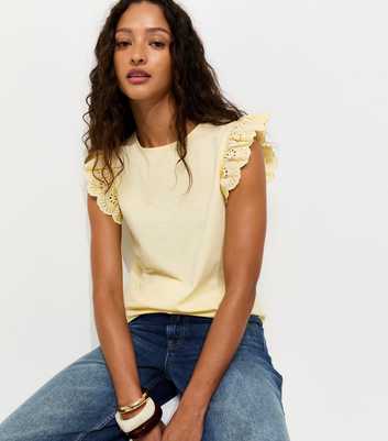 Light Yellow Broderie Frill Sleeve Top