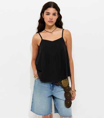 Black Lace Trim V-Neck Cami Top