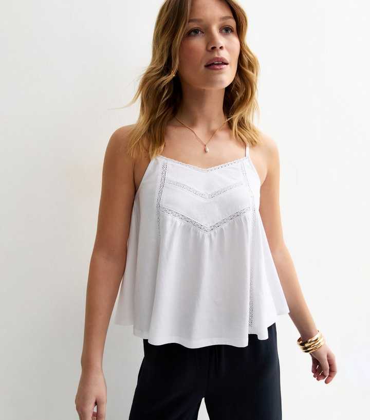 White Lace Trim V-Neck Cami Top