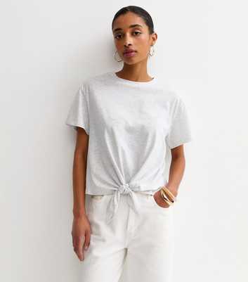 Light Grey Tie Front T-Shirt