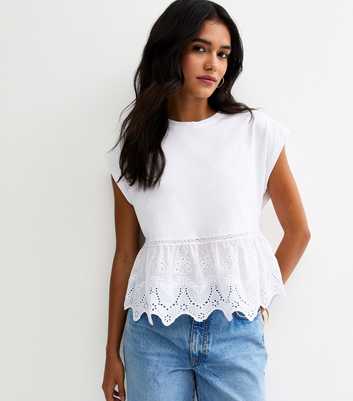 White Broderie Anglaise Hem T-Shirt