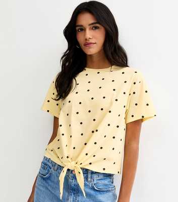 Yellow Polka Dot Tie Front Top
