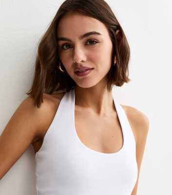 White Ribbed Halter Neck Vest Top