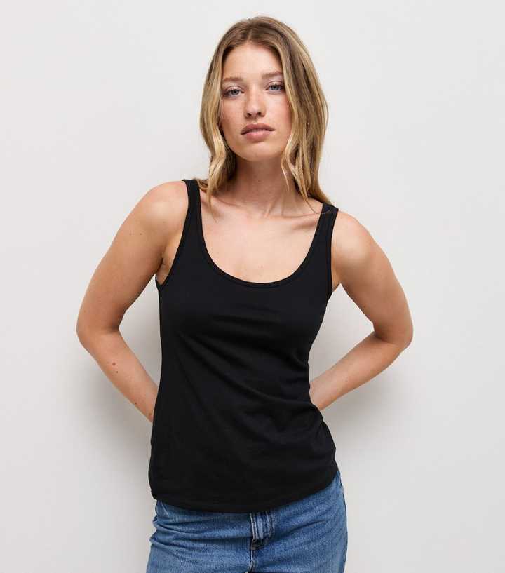 Black Cotton Scoop Neck Vest