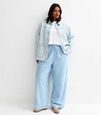 Curves Light Blue Denim Wide Leg Trousers
