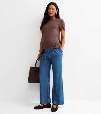 Maternity Blue Denim-Look Wide Leg Trousers