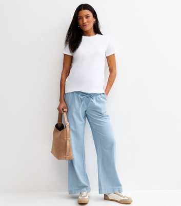 Maternity Light Blue Denim-Look Wide Leg Trousers