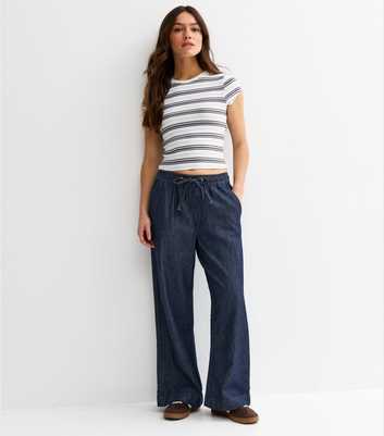 Petite Indigo Wash Chambray Denim Wide Leg Trousers