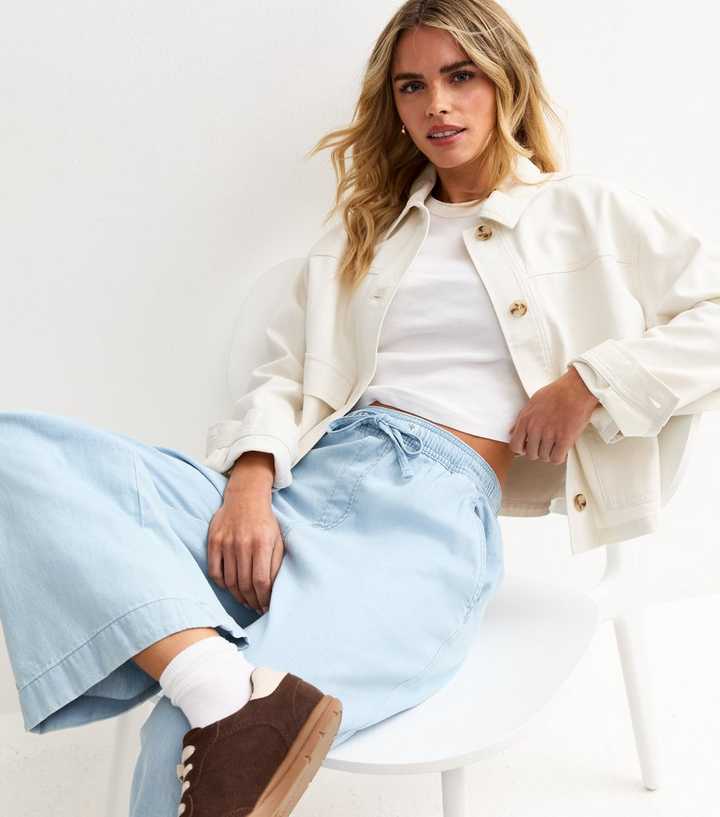 Petite Light Blue Chambray Wide Leg Trousers