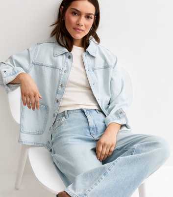 Petite Light Blue Wash Denim Shacket